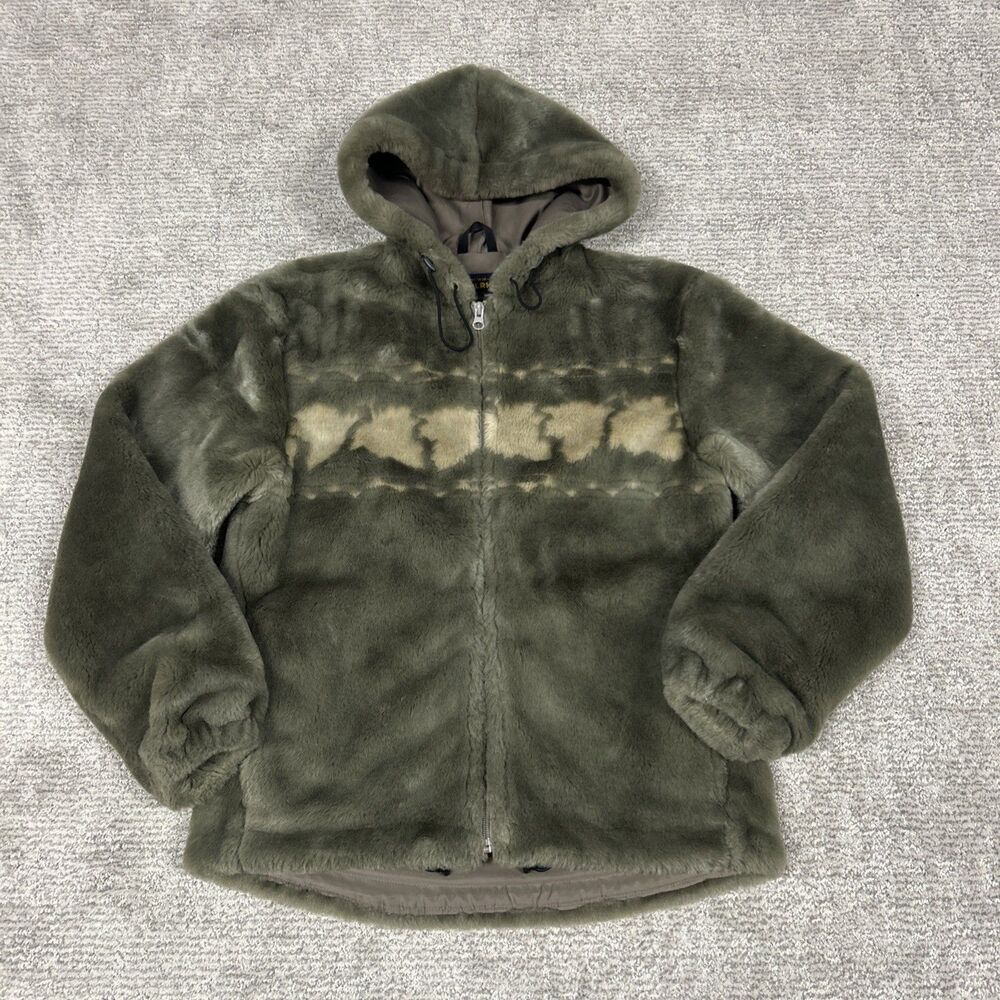 Woolrich Jacket Womens Small Plush Gray Hooded Tumbleweed Leaves Pockets Vintage